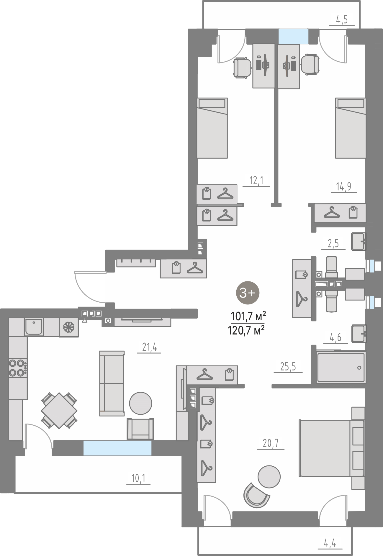 Планировка: 4-комнатная евро 101.7 м² в ЖК Кипрея, Область