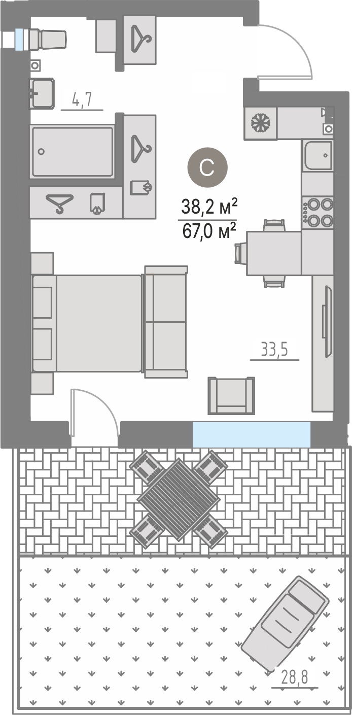 Планировка: Студия 38.2 м² в ЖК Кипрея, Область