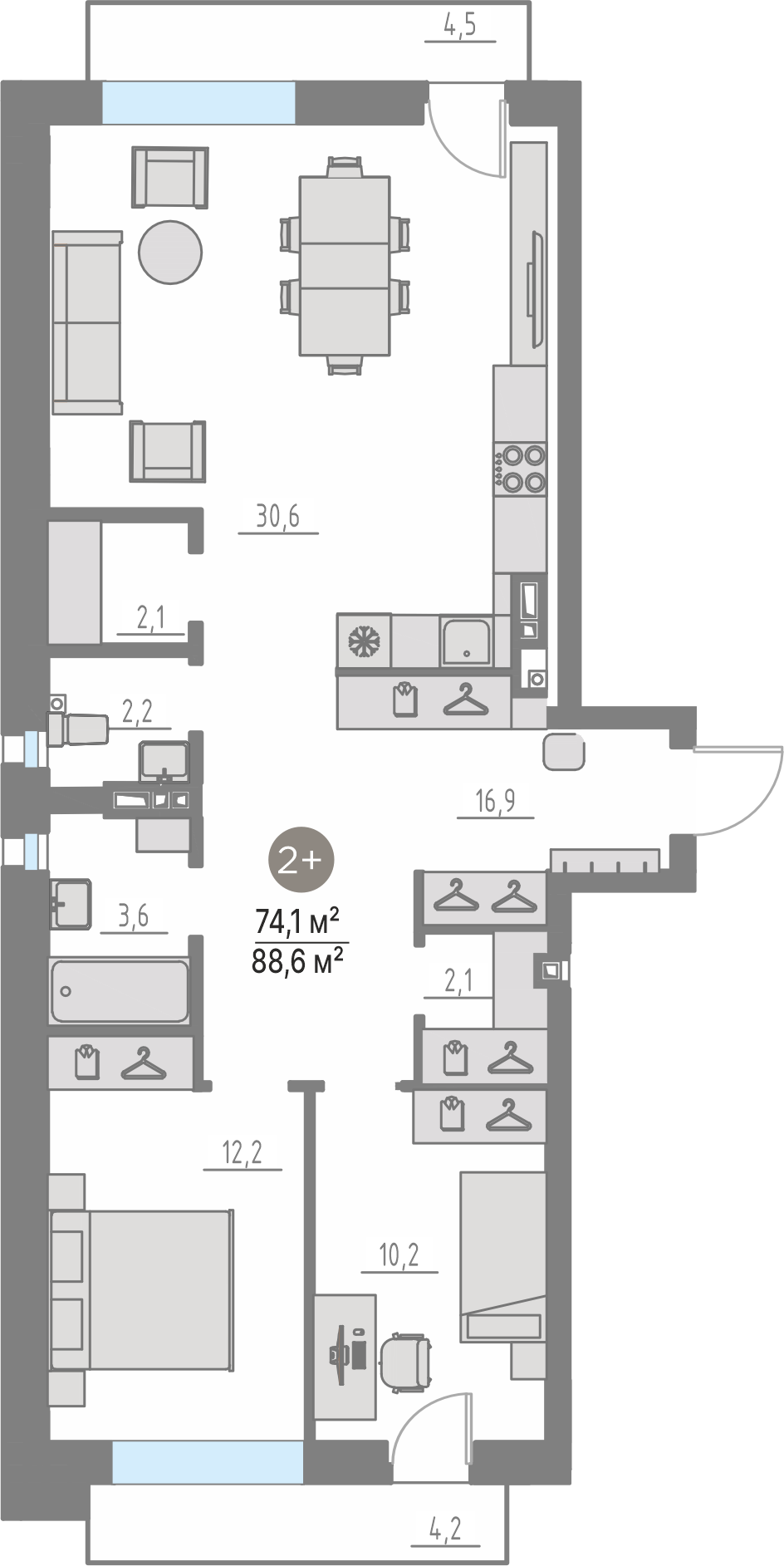 Планировка: Евротрешка 79.9 м² в ЖК Кипрея, Область